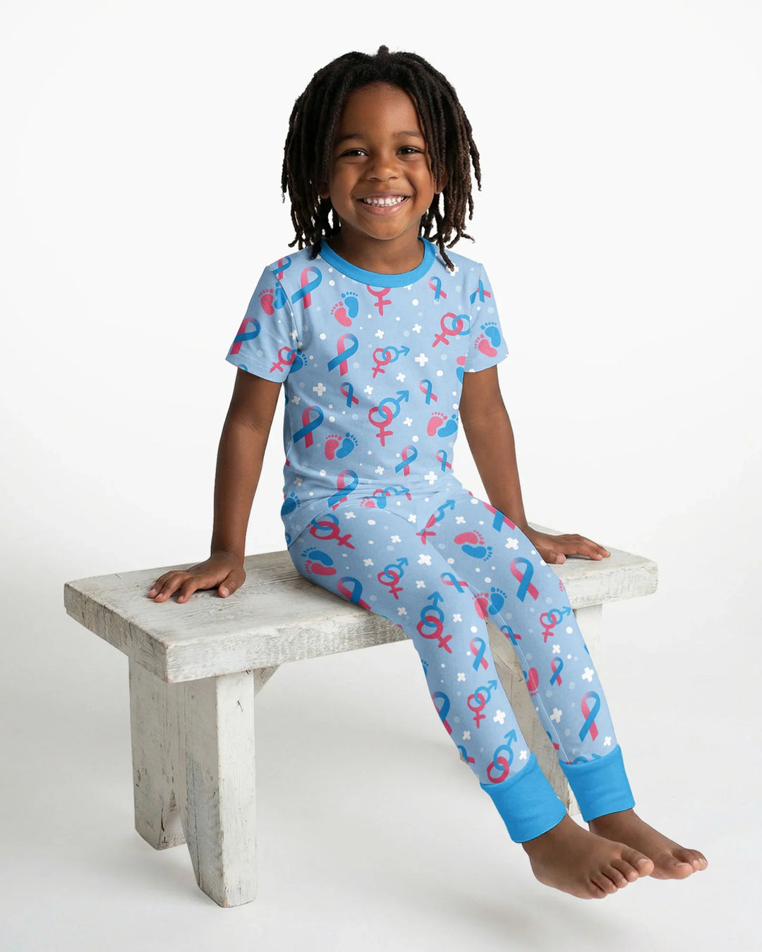 Infertility Awareness Blue and Pink Bamboo Two Piece Short Sleeve Pajama Set