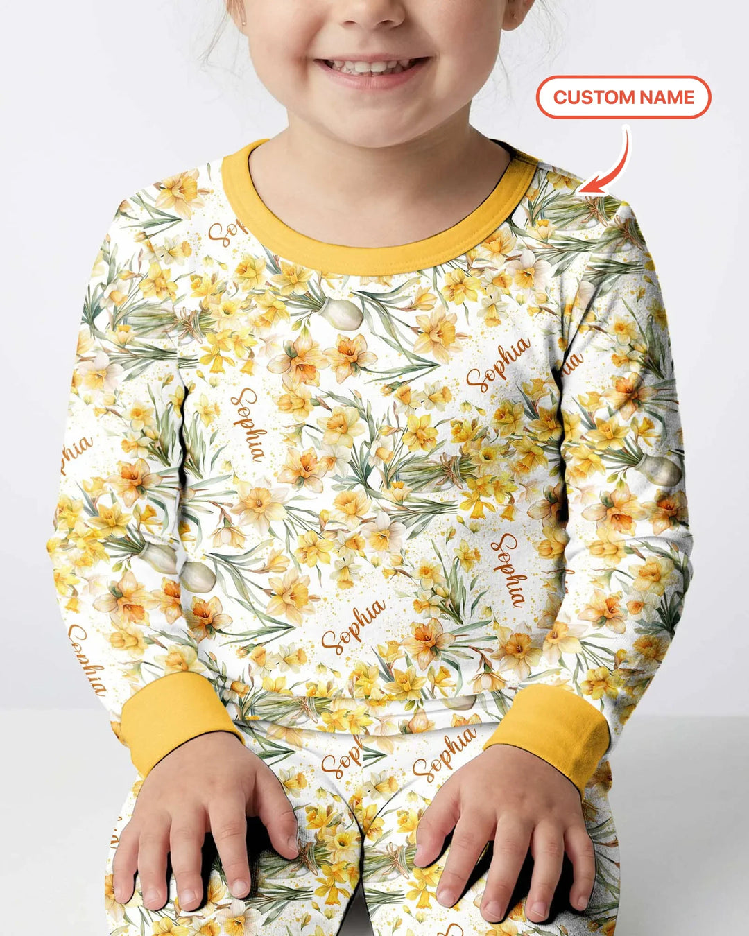 Custom Name Birth Month Flowers Bamboo Two Piece Long Sleeve Pajama Set