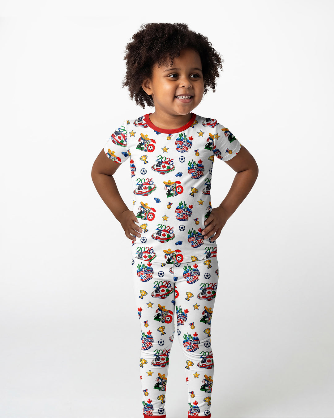 World Soccer North America 2026 Family Matching Bamboo Two Piece Short Sleeve Pajama Set