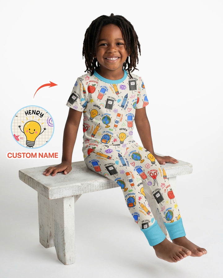 School Squad Custom Name Bamboo Two Piece Short Sleeve Pajama Set