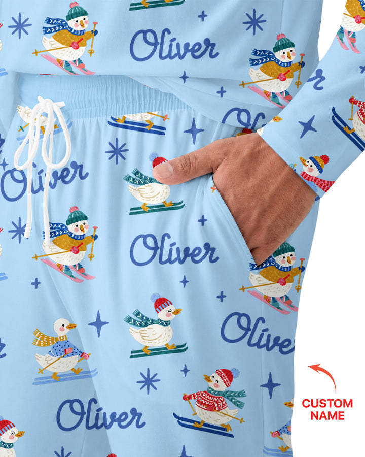 Custom Name Skiing Goose Bamboo Men's Pajama Set