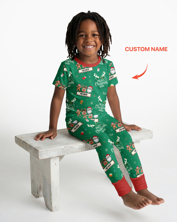Custom Name Merry Christmas My Deer 2026 Bamboo Two Piece Short Sleeve Pajama Set