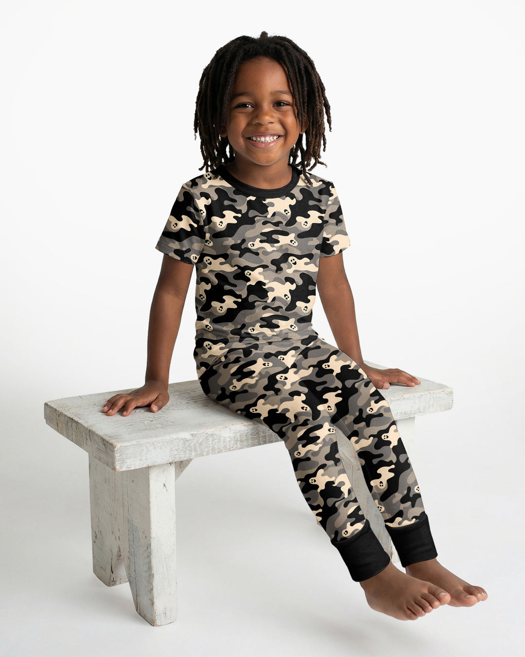 Camo Halloween Ghost Bamboo Two Piece Short Sleeve Pajama Set