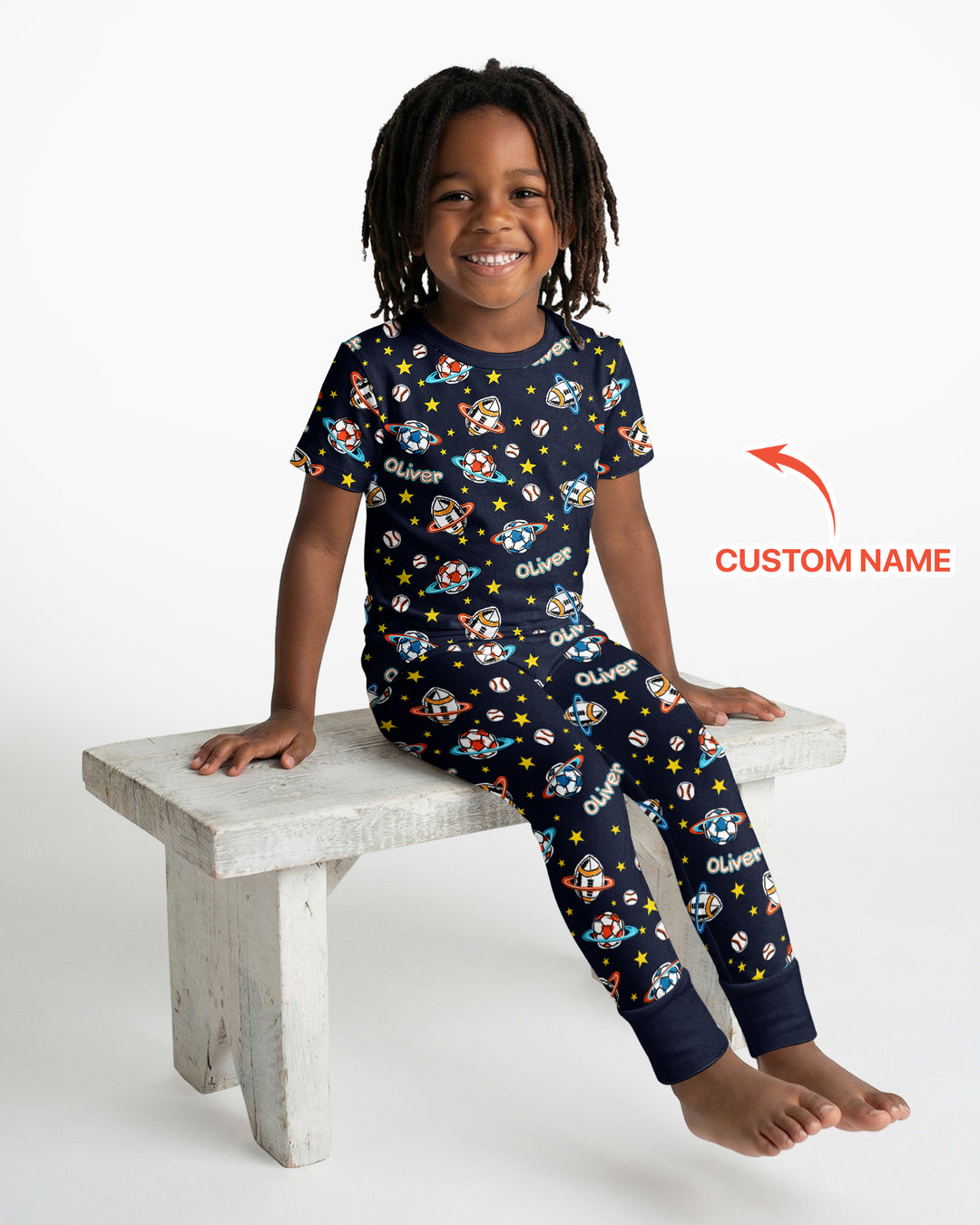 Custom Name Space Sport Bamboo Two Piece Short Sleeve Pajama Set