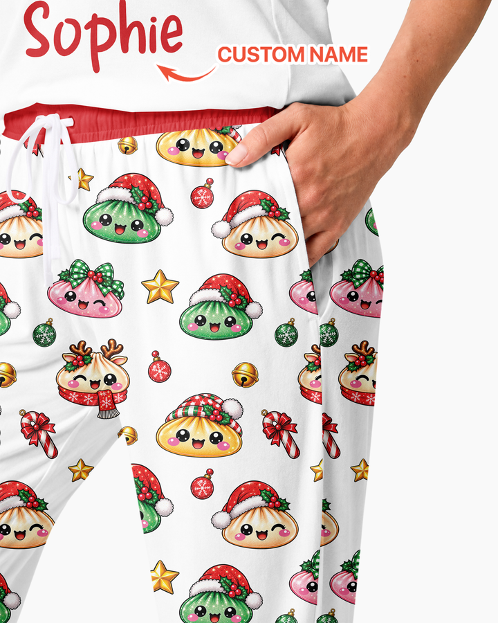 Custom Name Christmas Dumpling The Bow Bamboo Women Pajama Set