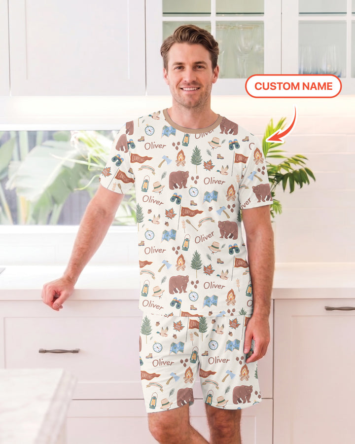 Custom Name Adventure Outdoors Bamboo Men Short Sleeve Short Pajama Set