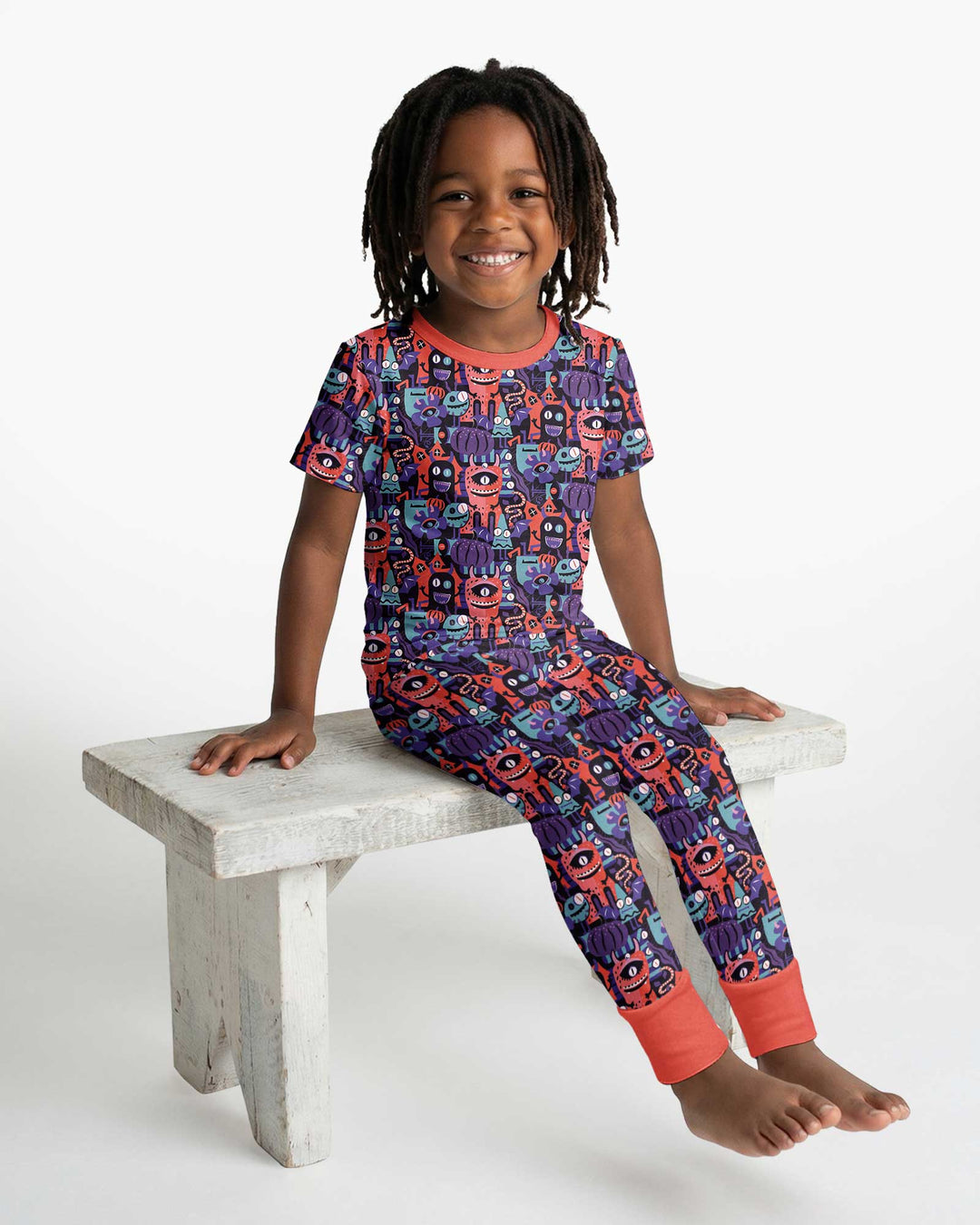 Halloween Multi Eyed Monsters Bamboo Two Piece Short Sleeve Pajama Set