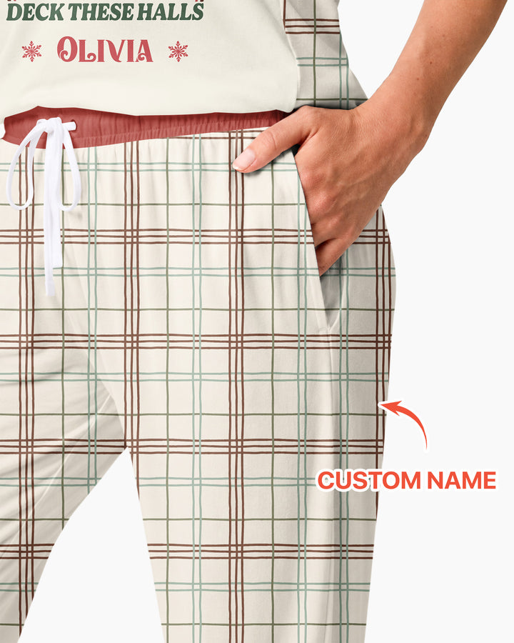 Custom Name Vintage Deck The Halls Bamboo Women Pajama Set