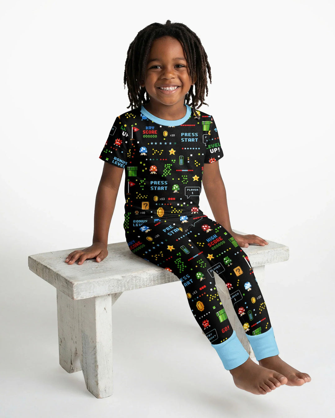 Pixel Game Lover Matching Bamboo Two Piece Short Sleeve Pajama Set