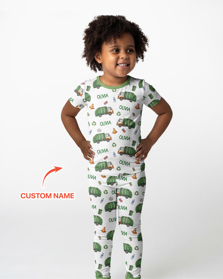 Custom Name Garbage Day Bamboo Two Piece Short Sleeve Pajama Set