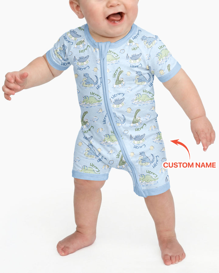 Dinos Swimming Custom Name Bamboo Shorty Zippy