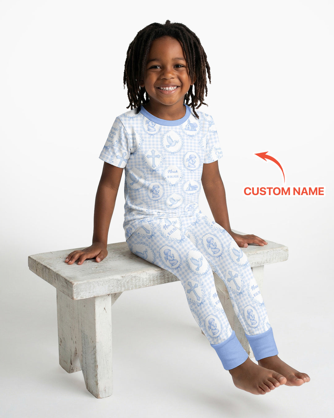 Custom Name Baptism Straight Outta Holy Water Bamboo Two Piece Short Sleeve Pajama Set