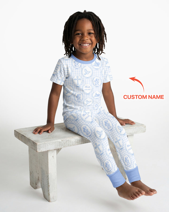 Custom Name Baptism Straight Outta Holy Water Bamboo Two Piece Short Sleeve Pajama Set
