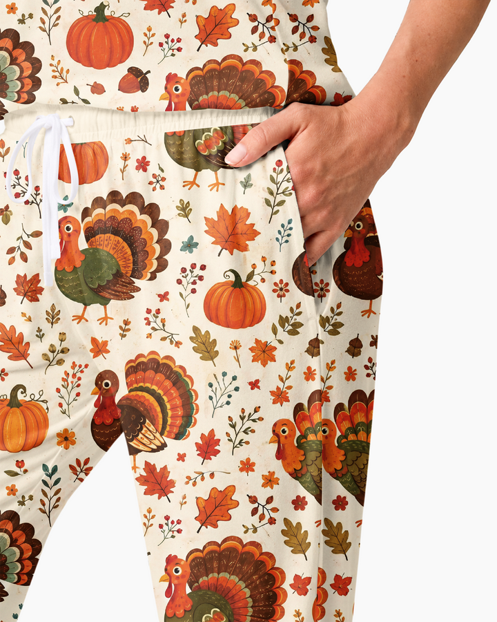 Turkey Autumn Pumpkin Bamboo Women Pajama Set