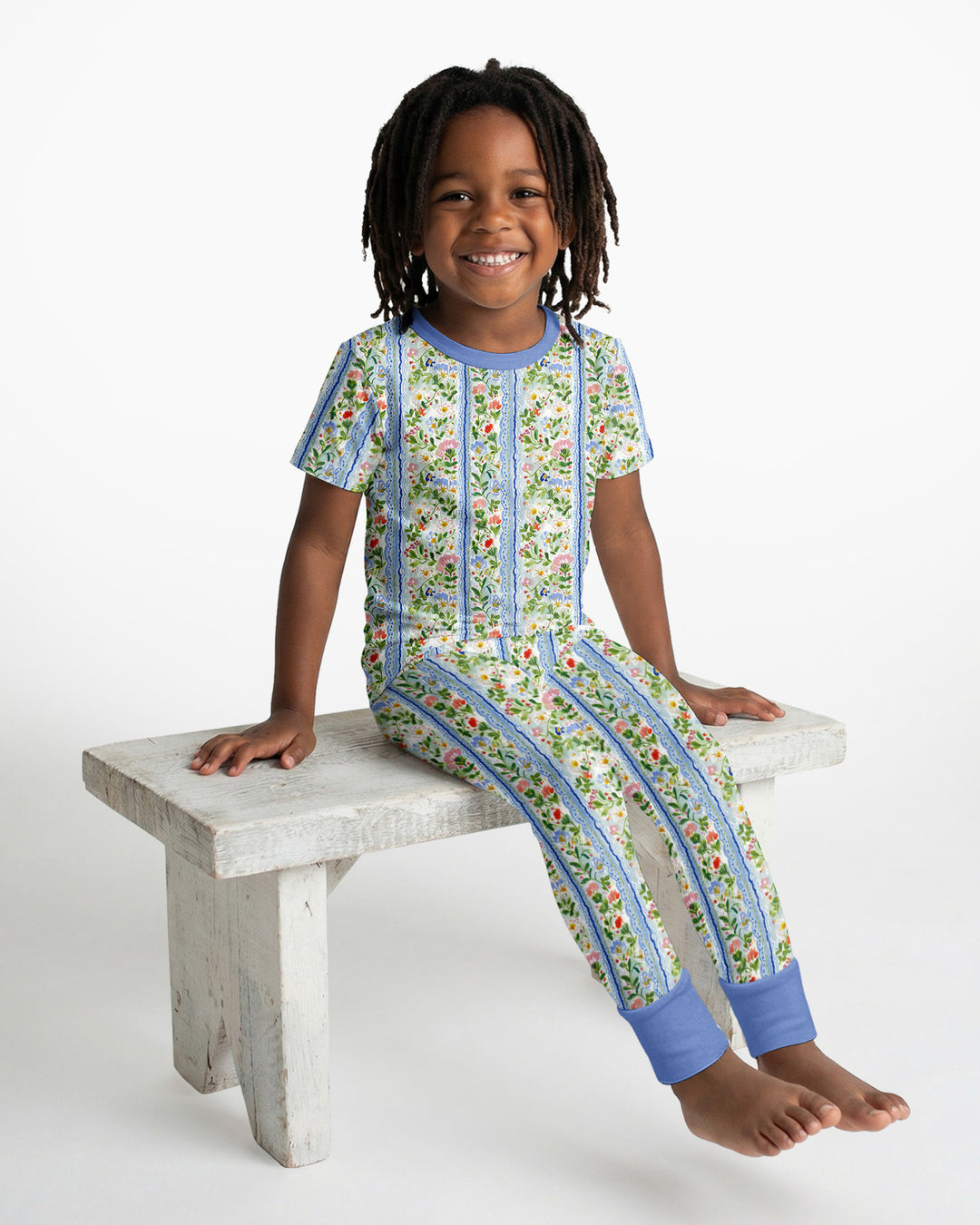Paste Floral Girl Bamboo Two Piece Short Sleeve Pajama Set