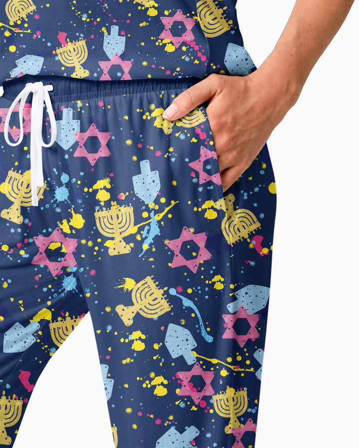 Hanukkah Family Splatter Paint  Bamboo Women Pajama Set