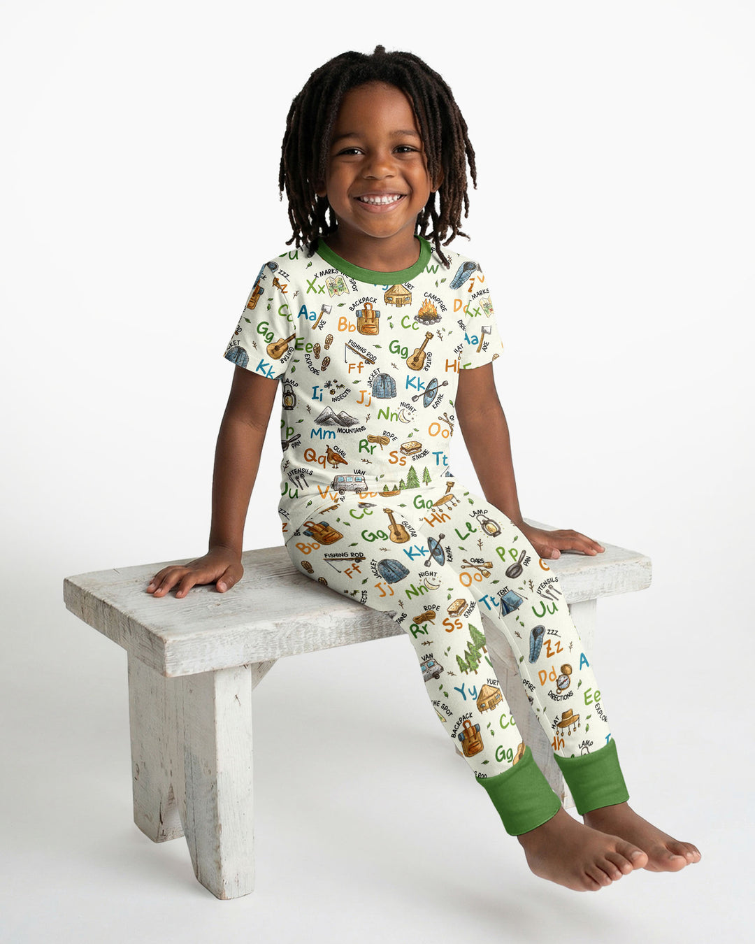 Adventure Alphabet ABCs Summer Camp Bamboo Two Piece Short Sleeve Pajama Set