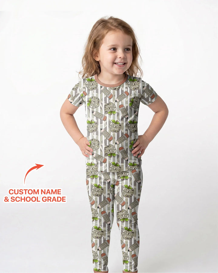 Custom Name Camo Apple Days Bamboo Two Piece Short Sleeve Pajama Set