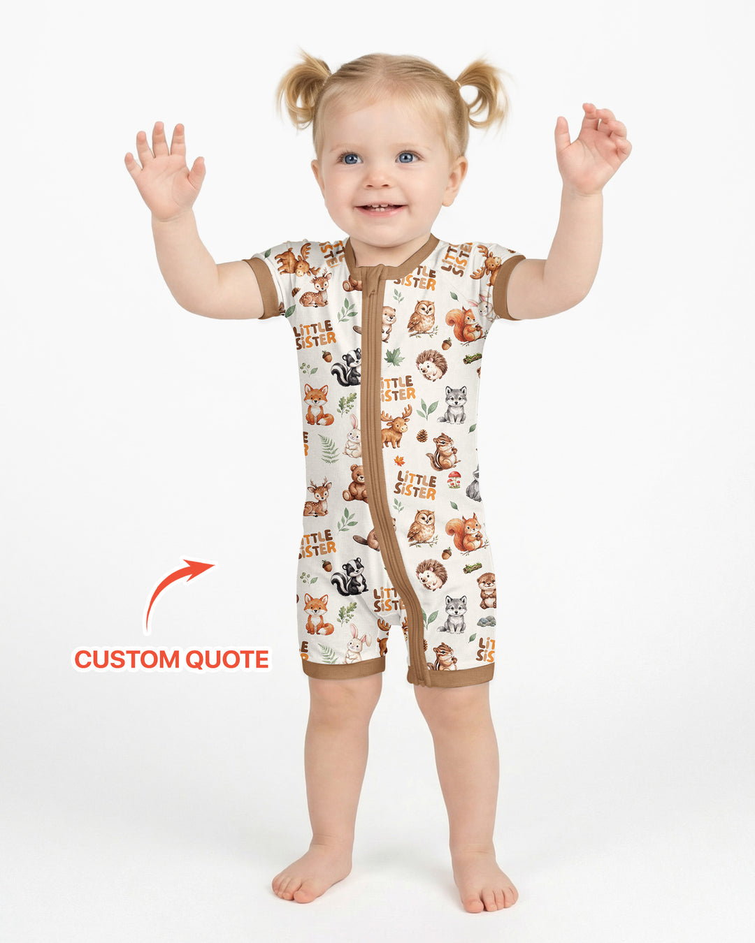 Custom Quote Woodland Animal Matching Sibling Bamboo Shorty Zippy