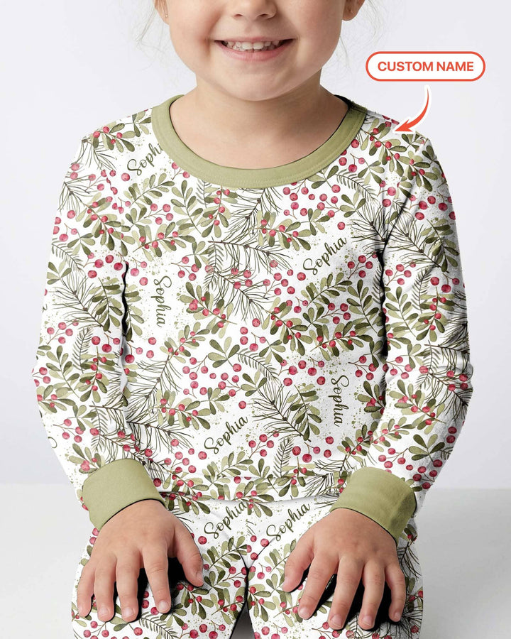 Custom Name Birth Month Flowers Bamboo Two Piece Long Sleeve Pajama Set