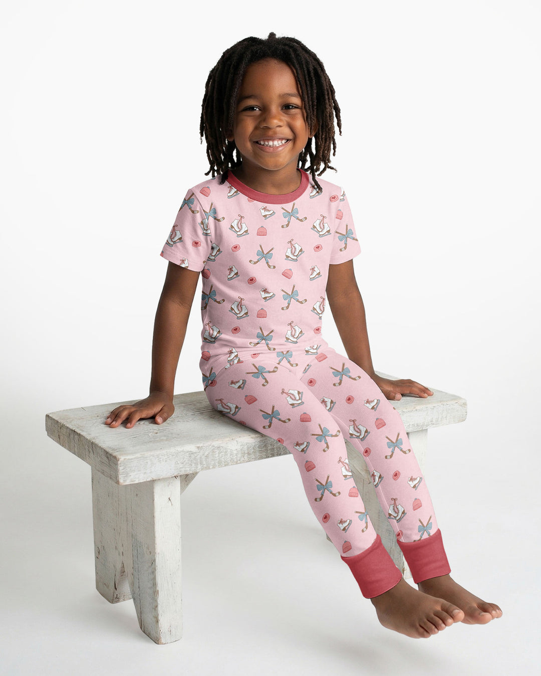 Girly Hockey Pink Bamboo Two Piece Short Sleeve Pajama Set