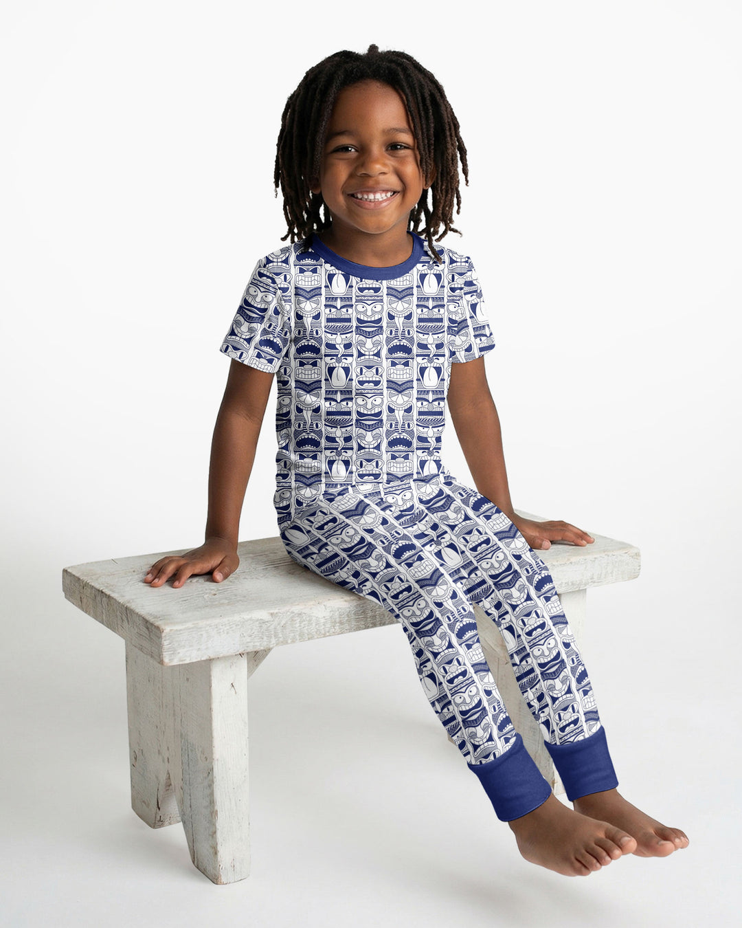Friendly Totem Pole Figures Bamboo Two Piece Short Sleeve Pajama Set