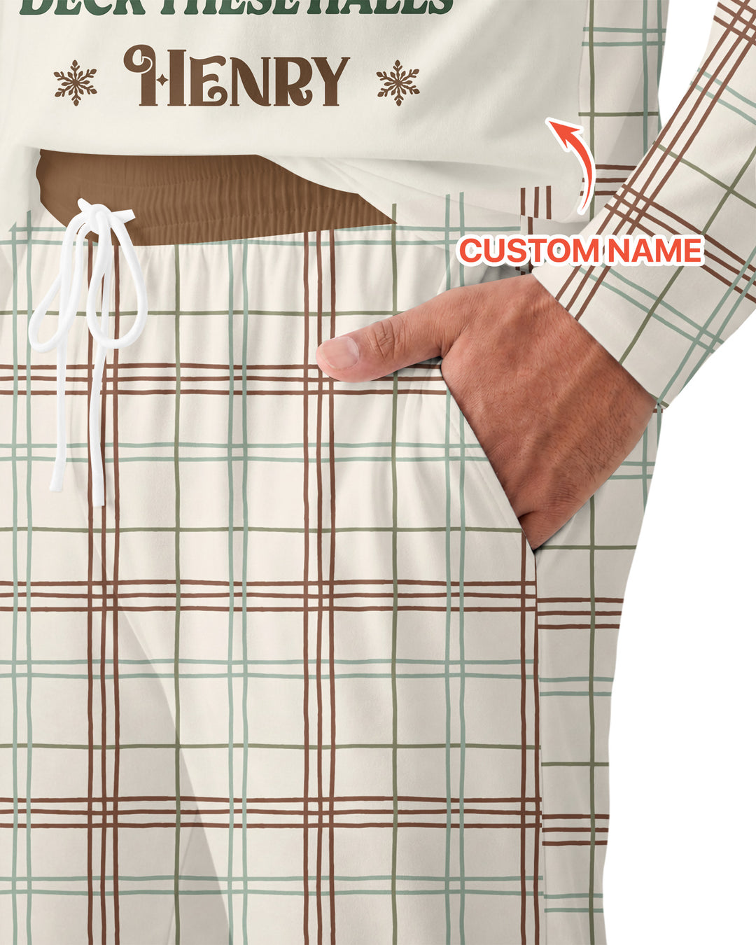 Custom Name Vintage Deck The Halls Bamboo Men's Pajama Set