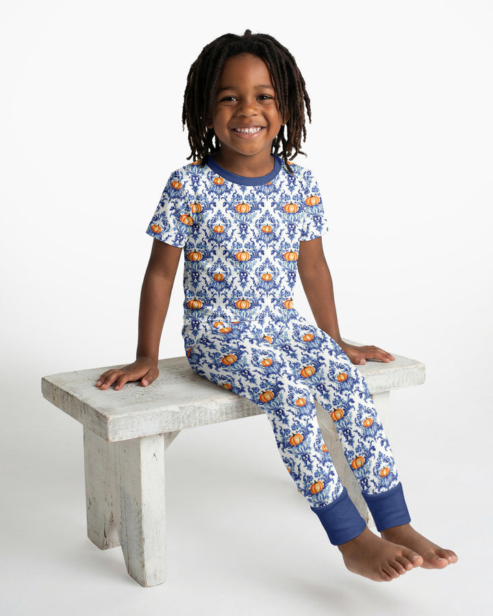 Pumpkin Toile Family Matching Bamboo Two Piece Short Sleeve Pajama Set