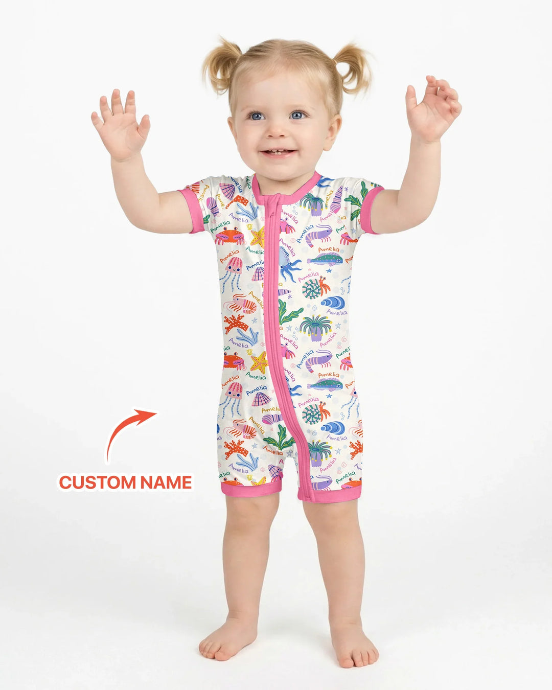 Tide Pool Pals Custom Name Bamboo Shorty Zippy