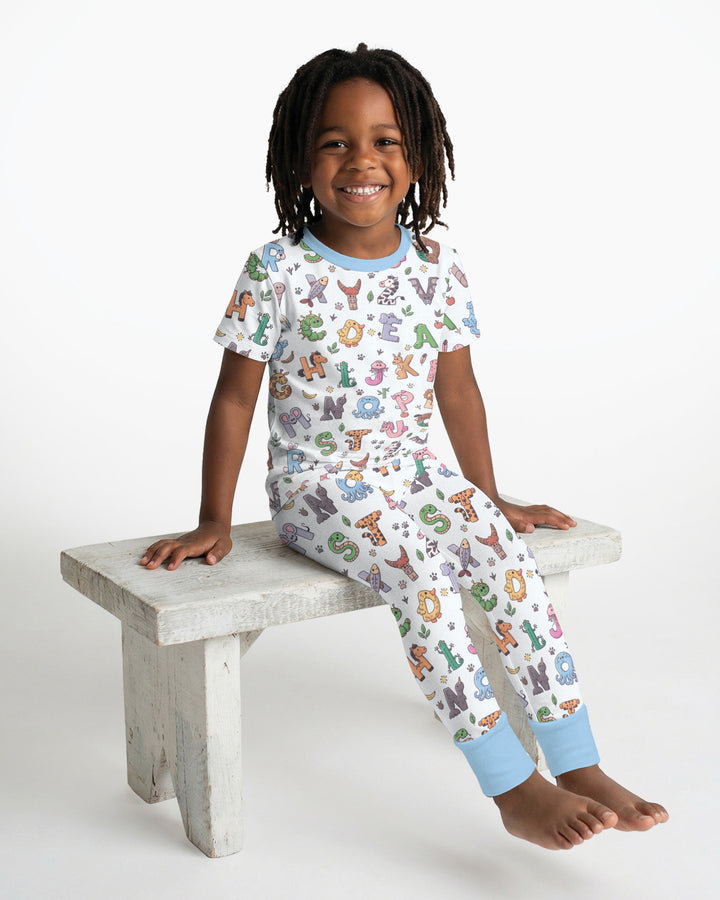 Animals Alphabet Bamboo Two Piece Short Sleeve Pajama Set