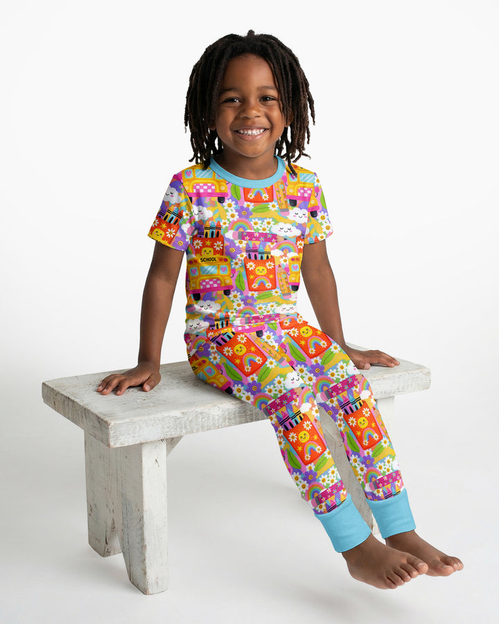 Retro Happy Classroom Bamboo Two Piece Short Sleeve Pajama Set