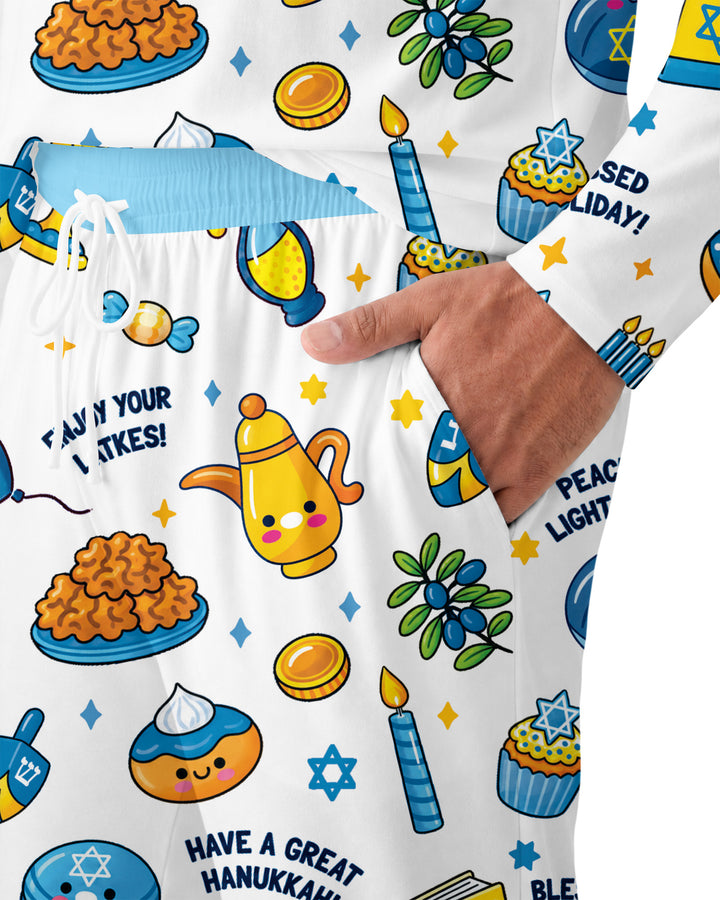 Kawaii Menorah Holiday Bamboo Men's Pajama Set