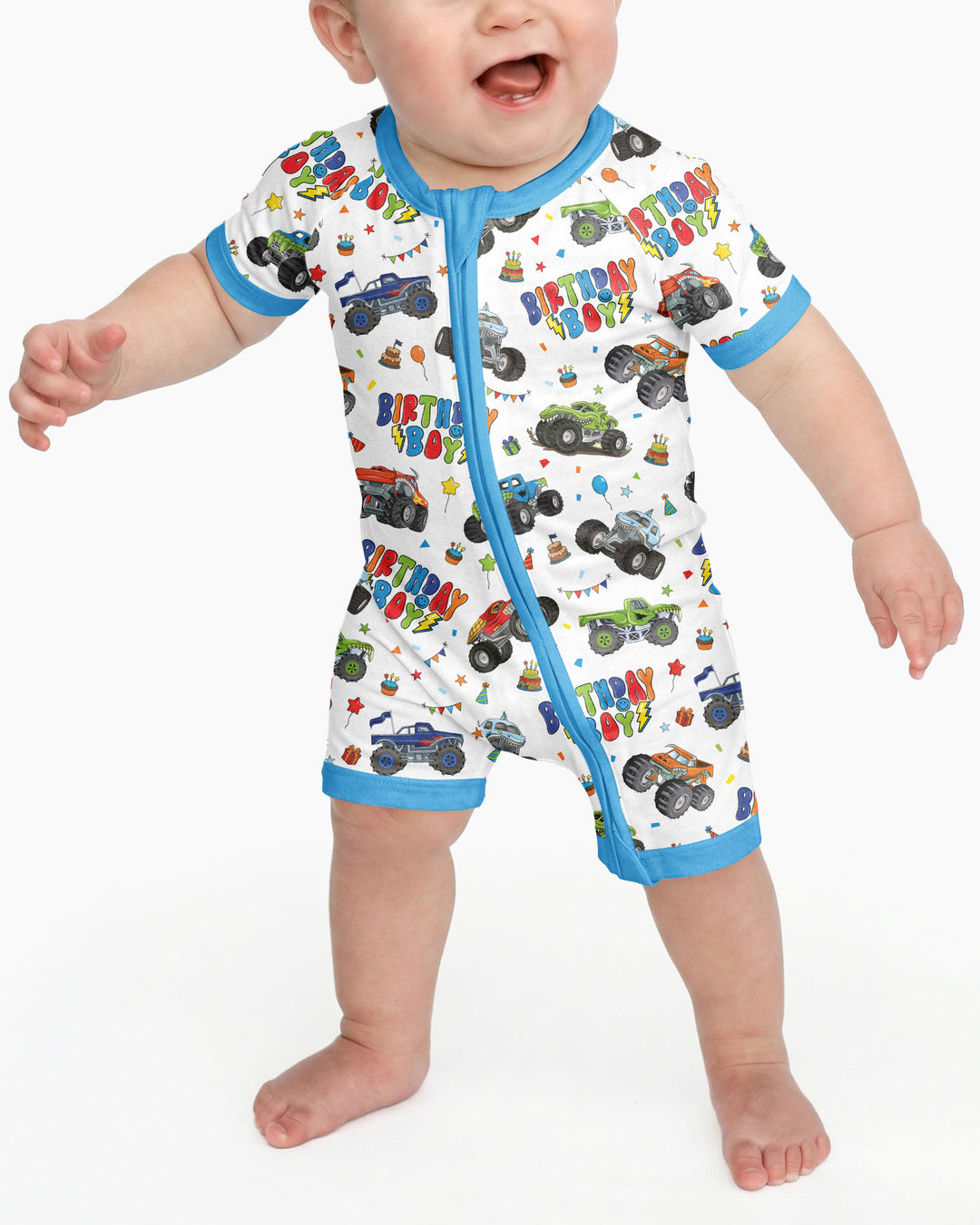 Monster Truck Birthday Boy Bamboo Shorty Zippy