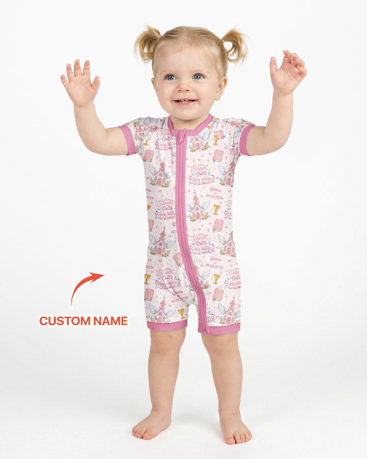 Custom Name Baptism Christening Straight Outta Holy Water Bamboo Shorty Zippy