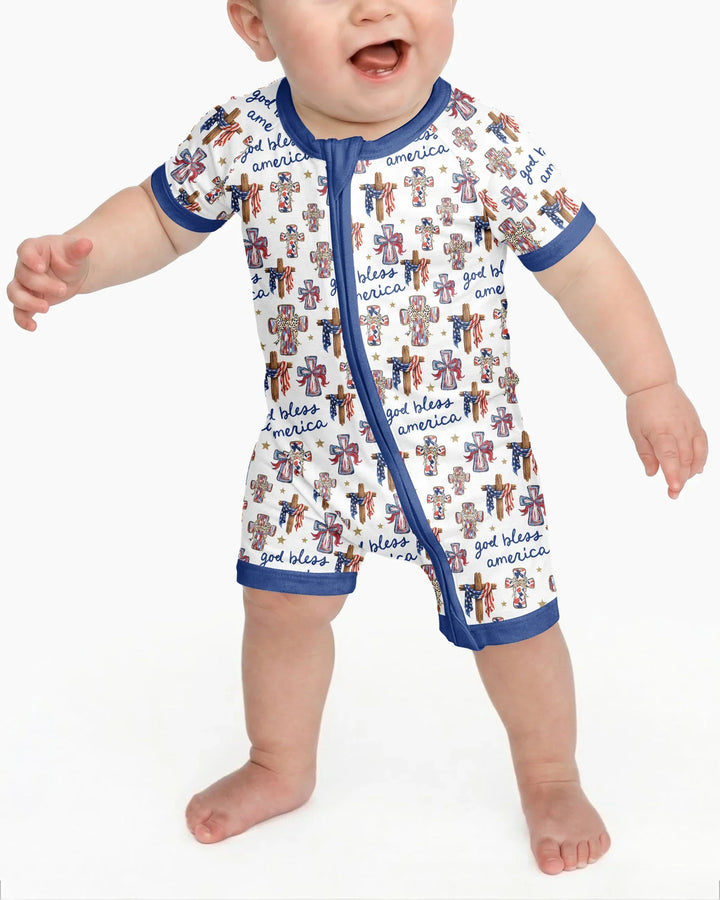 God Bless America Family Matching Bamboo Shorty Zippy