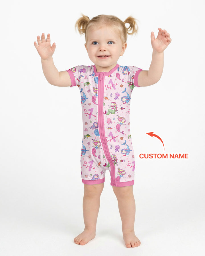 Custom Name Birthday Mermaid Bamboo Shorty Zippy