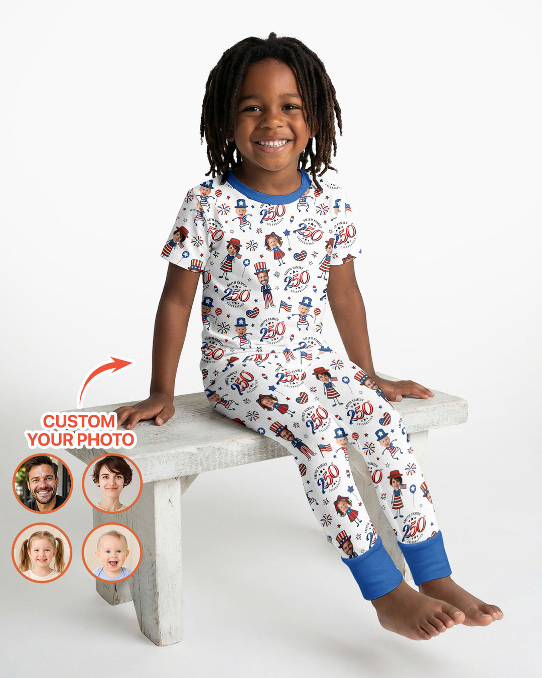 Custom Photo Smith Family Celebration  Bamboo Two Piece Short Sleeve Pajama Set