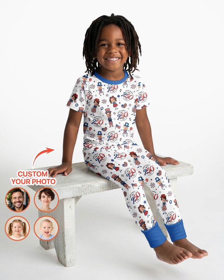 Custom Photo Smith Family Celebration  Bamboo Two Piece Short Sleeve Pajama Set