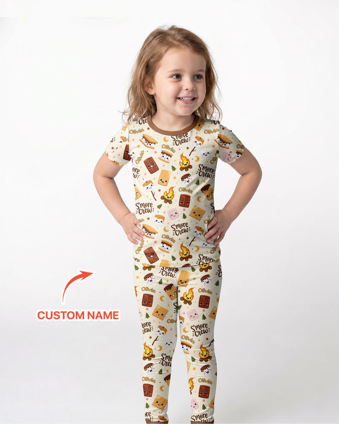 Custom Name Kawaii S'more Crew Family Matching Bamboo Two Piece Short Sleeve Pajama Set