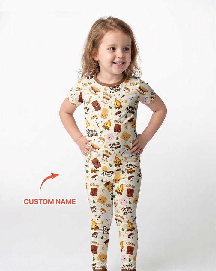 Custom Name Kawaii S'more Crew Family Matching Bamboo Two Piece Short Sleeve Pajama Set
