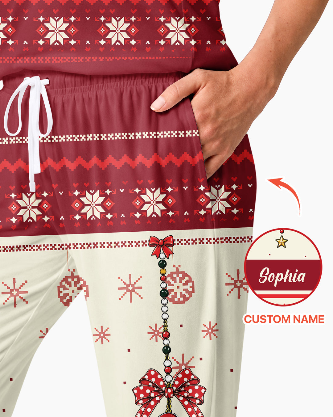 Custom Name Christmas Charm Bamboo Women Pajama Set