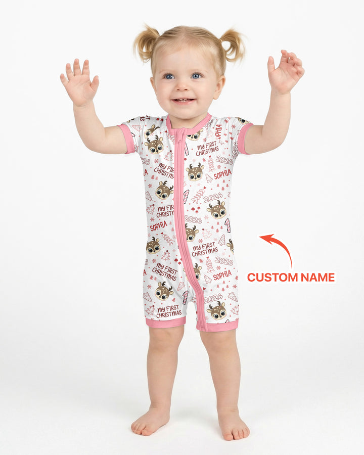 Custom Name Cute Reindeer My First Christmas Bamboo Shorty Zippy