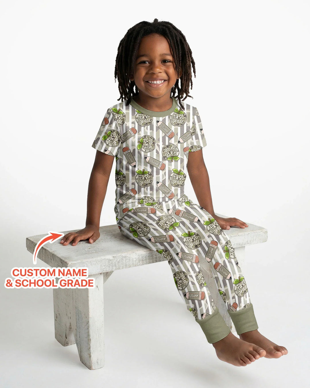 Custom Name Camo Apple Days Bamboo Two Piece Short Sleeve Pajama Set
