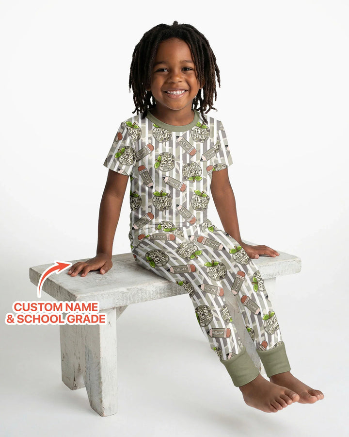 Custom Name Camo Apple Days Bamboo Two Piece Short Sleeve Pajama Set