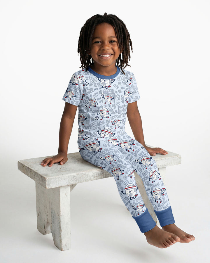 Happy Soccer Ball Family Matching Bamboo Two Piece Short Sleeve Pajama Set