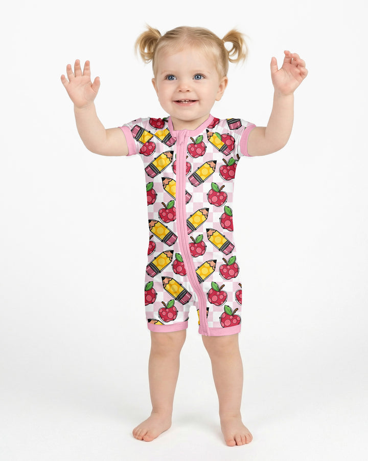 Checkered Apple Scribbles Bamboo Shorty Zippy