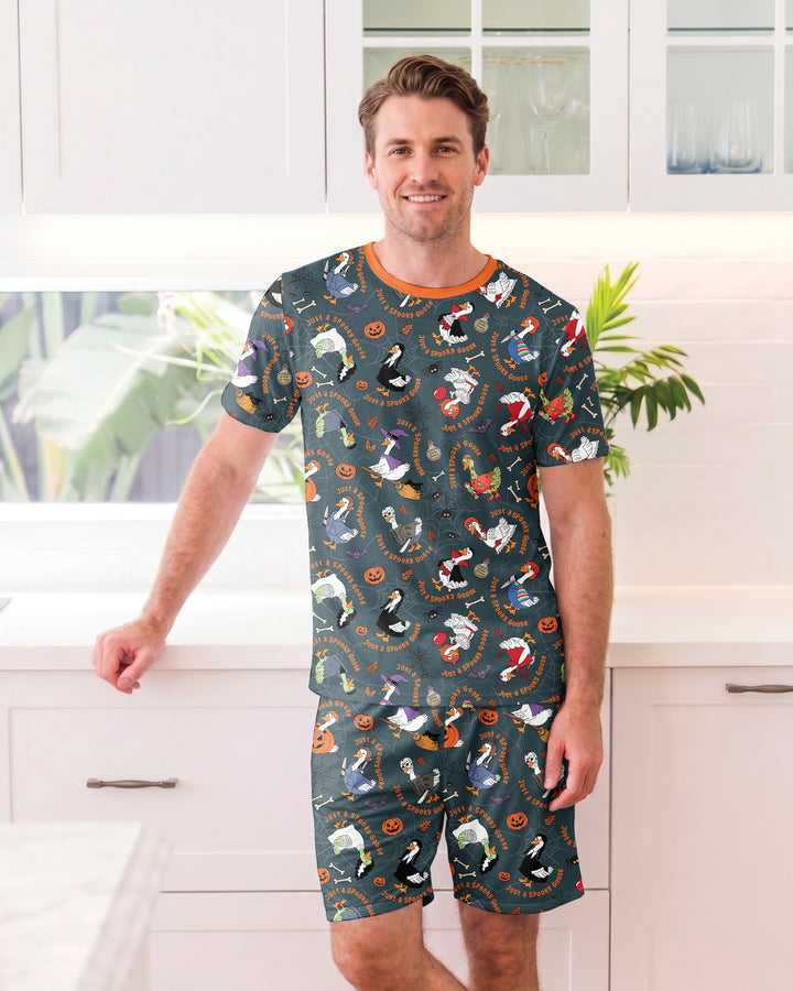 Just A Spooky Goose Family Matching Bamboo Men Short Sleeve Short Pajama Set