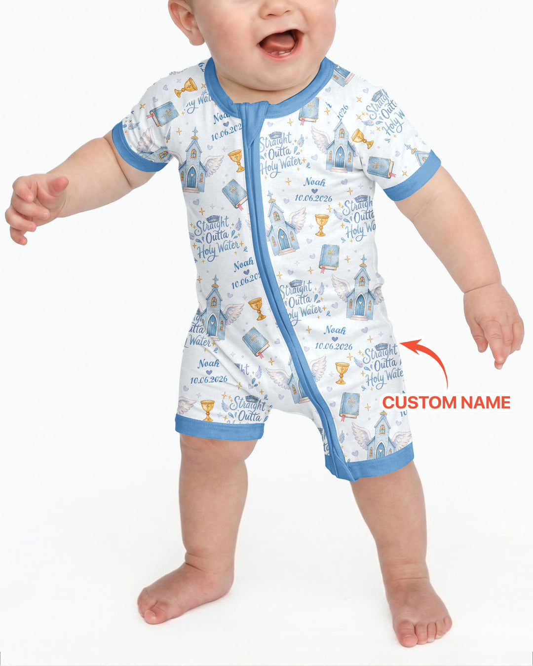 Custom Name Baptism Christening Straight Outta Holy Water Bamboo Shorty Zippy