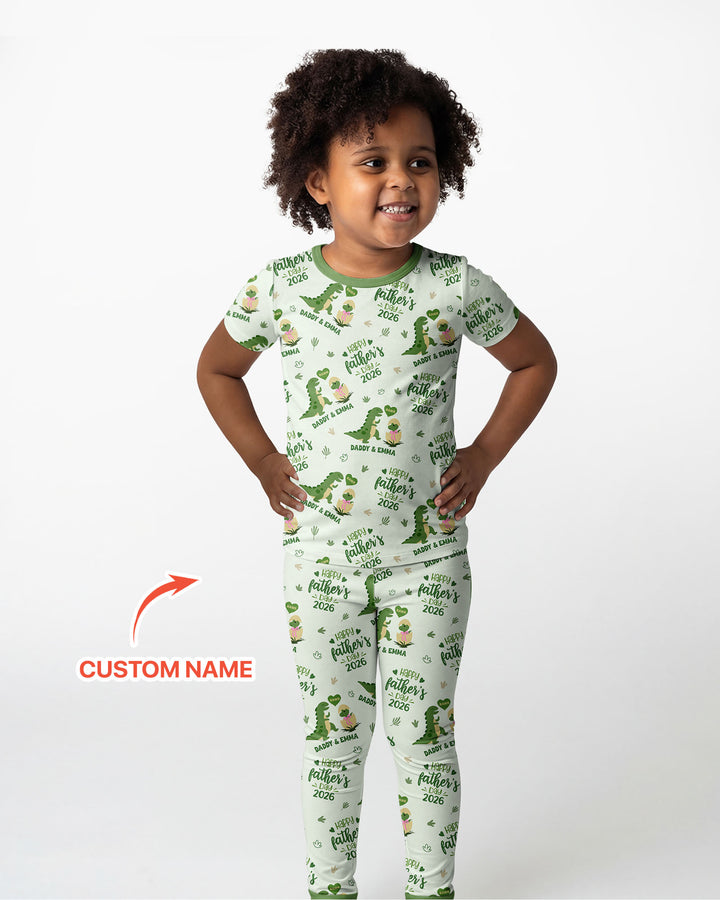 Custom Name Fathers Day 2026 Bamboo Two Piece Short Sleeve Pajama Set