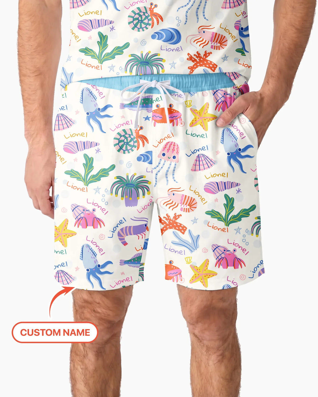 Tide Pool Pals Custom Name Bamboo Men Short Sleeve Short Pajama Set